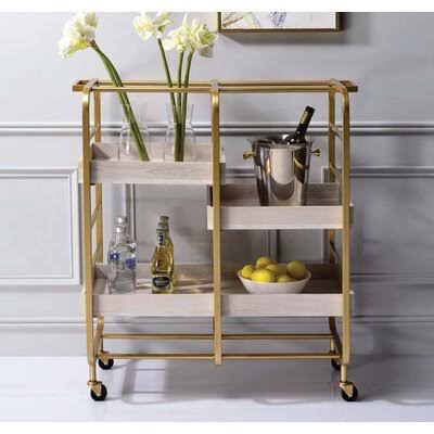 Serving Bar Cart Gold White D139