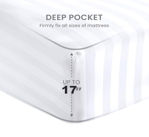 100% Egyptian Cotton King Size 4 Piece Bed Sheet Set White Stripe K2257