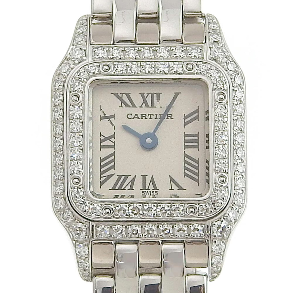 Pre-Owned Mini Panthère Diamond Bezel K18 White Gold Quartz Analog Display Silver Dial Watch J485