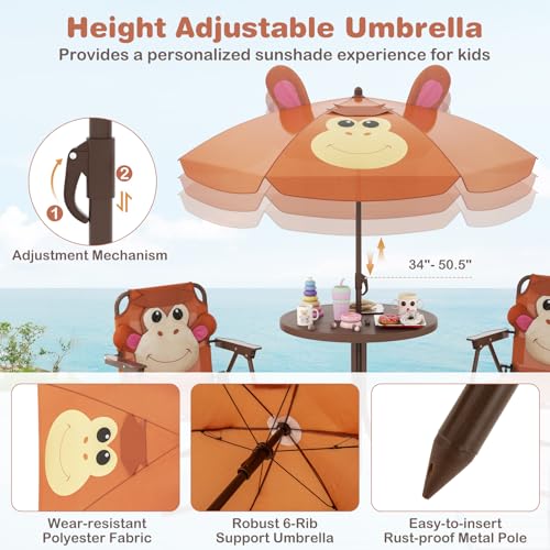 Kids Picnic Table with 2 Folding Chairs and Adjustable Umbrella L629