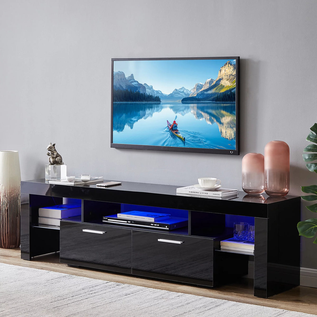 White High Gloss TV Stand with Storage Shelves R25924