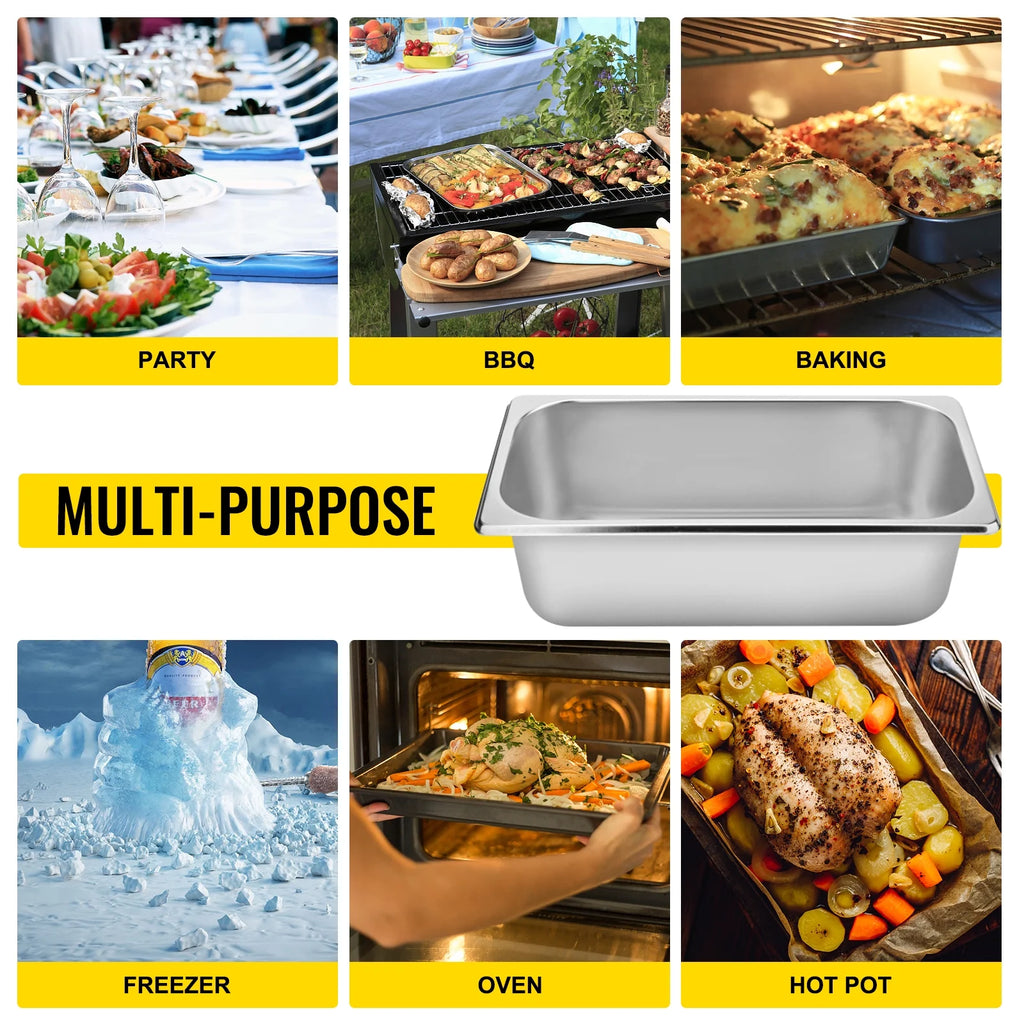 4 Pack 4 Inch Deep Full Size Stainless Steel Hotel Pan with Lid E476