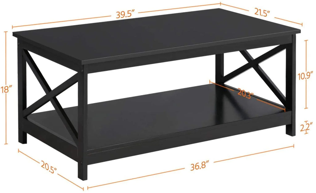 2-Piece Coffee Table & Sofa Side Console Table Set Black I9007