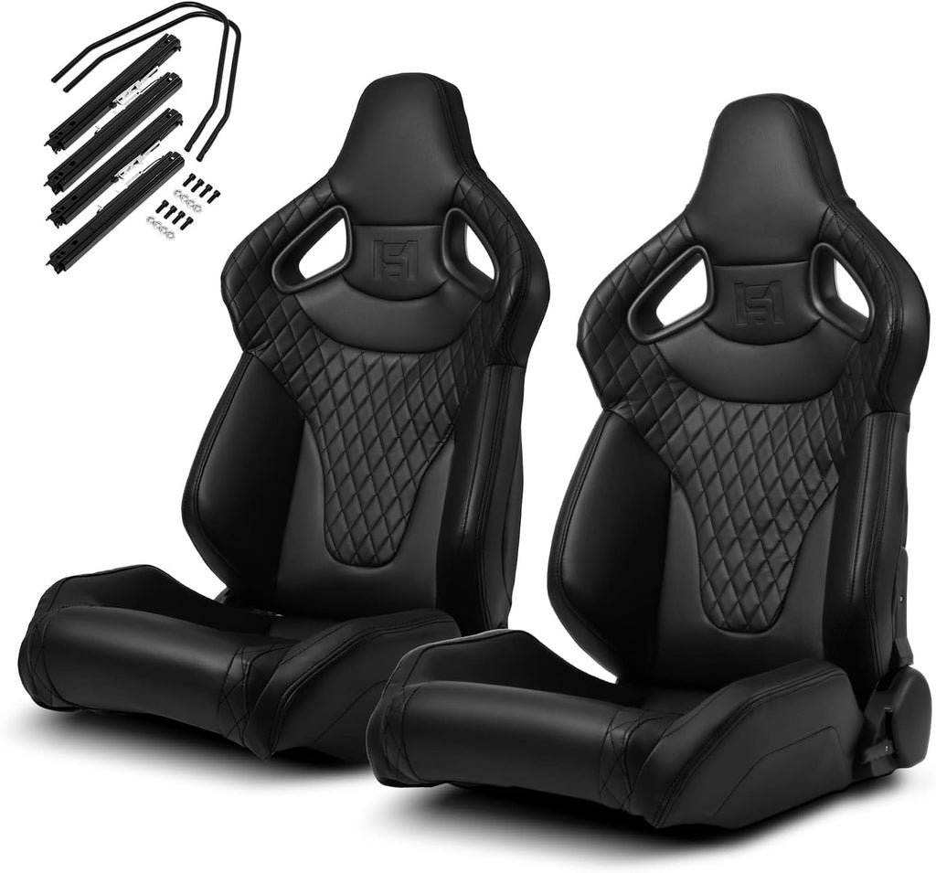 1 Pair Universal Black PVC Sport Racing Seats with Slider E3973