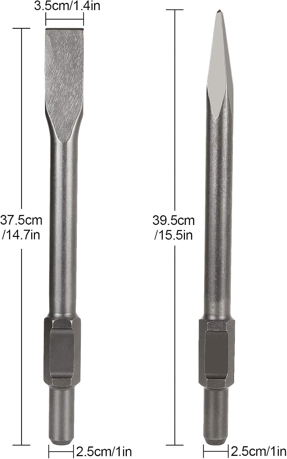 12 inch Demolition Hammer Drill Flat Tip and Bull Point Chisels, Pack of 2 A342654