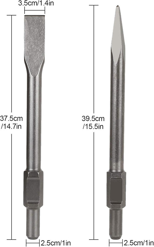 12 inch Demolition Hammer Drill Flat Tip and Bull Point Chisels, Pack of 2 A342654