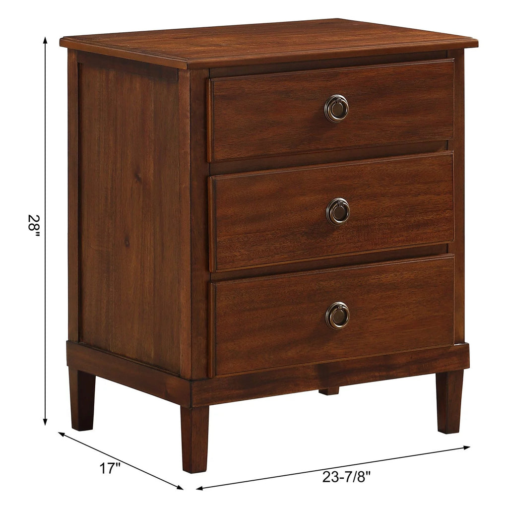 Brown 3-Drawer Wood Nightstand M1342