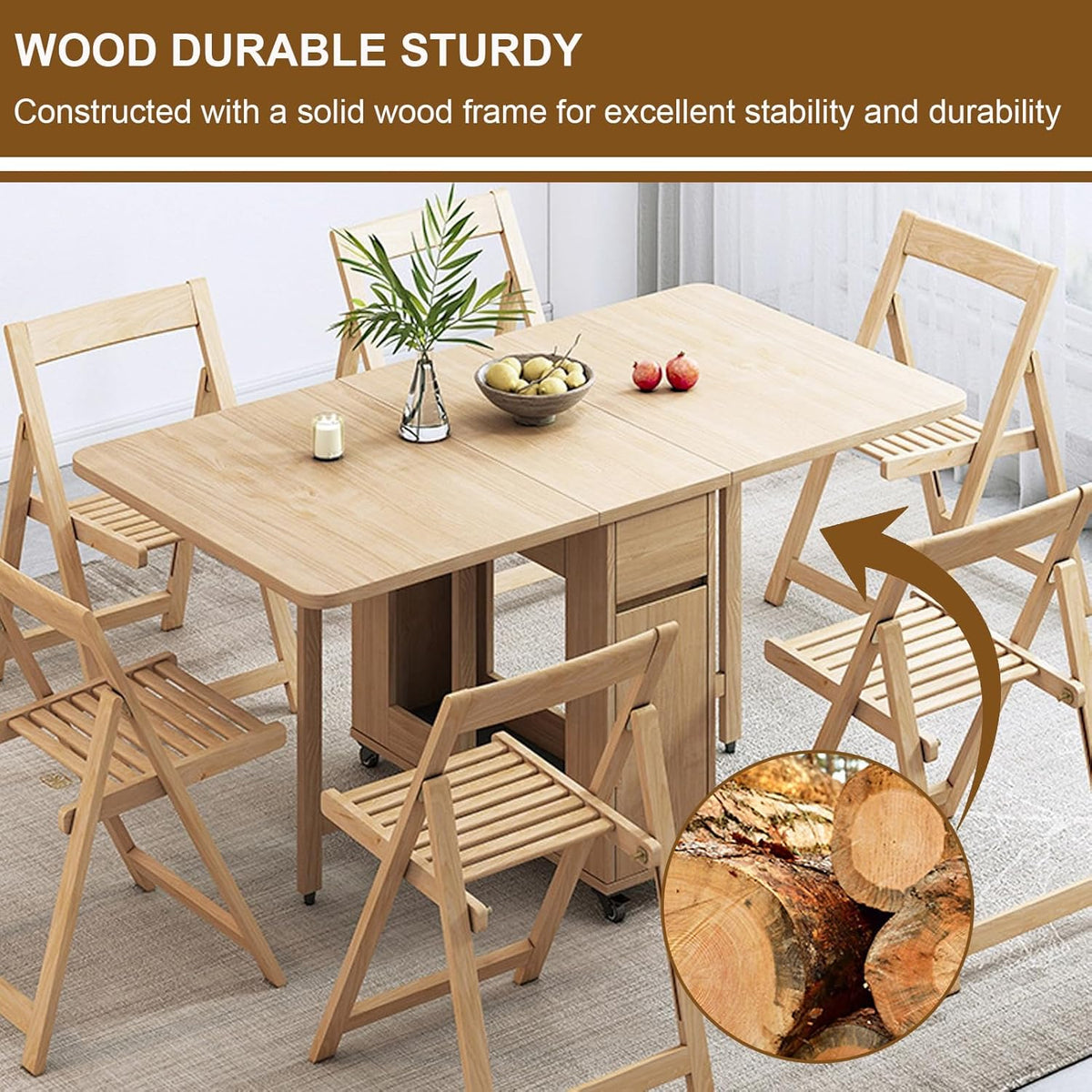Folding Dining Table with 4 Chairs and Storage Drawers Wood Drop Leaf Dining Table Set W43488