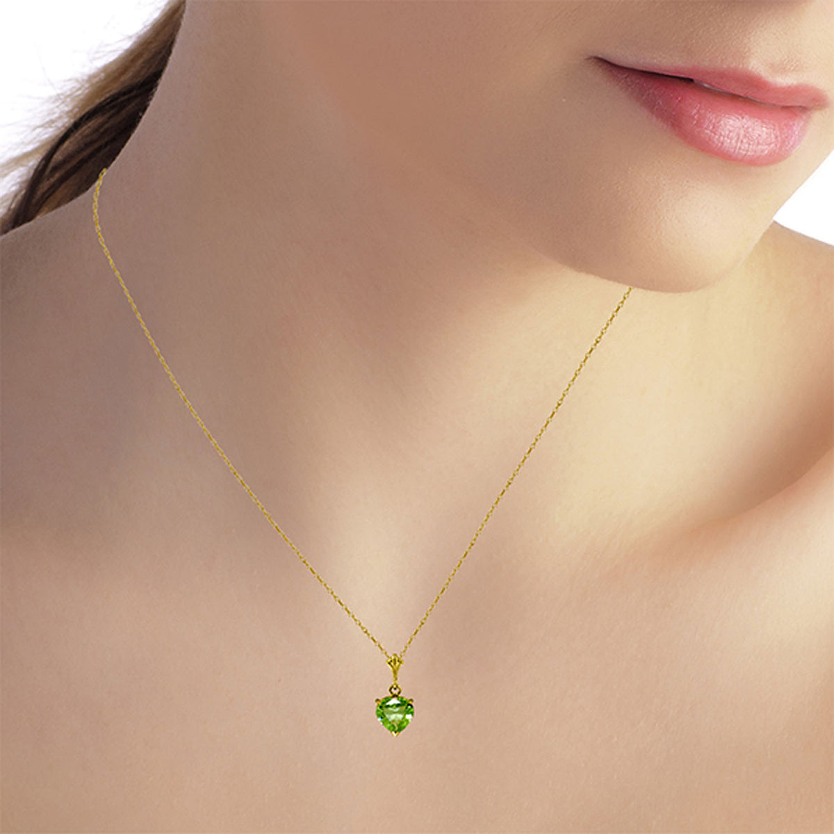 14k 20" Yellow Gold Heart-shaped Natural Peridot Pendant Necklace R65084