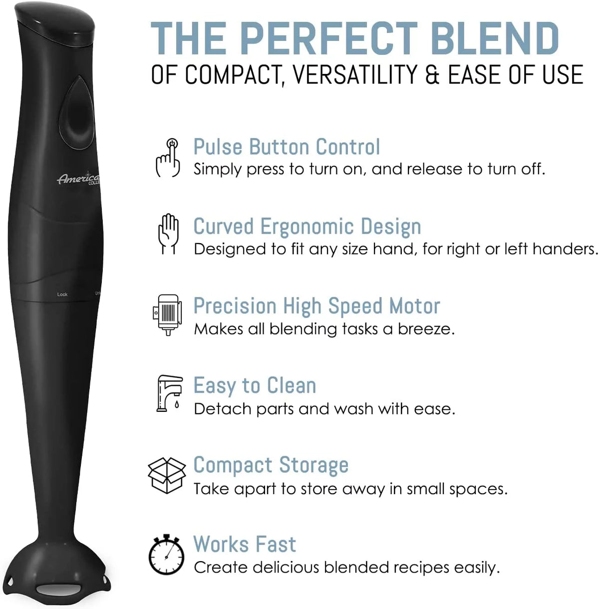 150W Hand Blender with Detachable Wand, Black L310519