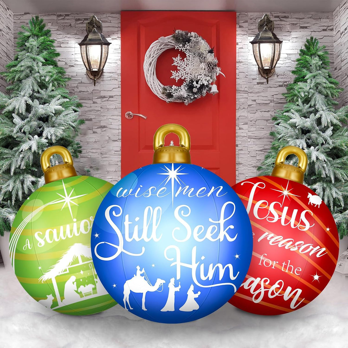 3 Pcs 24 Inch Giant Inflatable Christmas Ball PVC Outdoor Decorations I342482