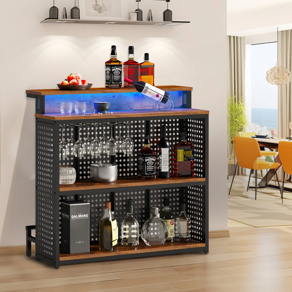 4 Tier Bar Unit with LED Lights and Stemware Rack J1131