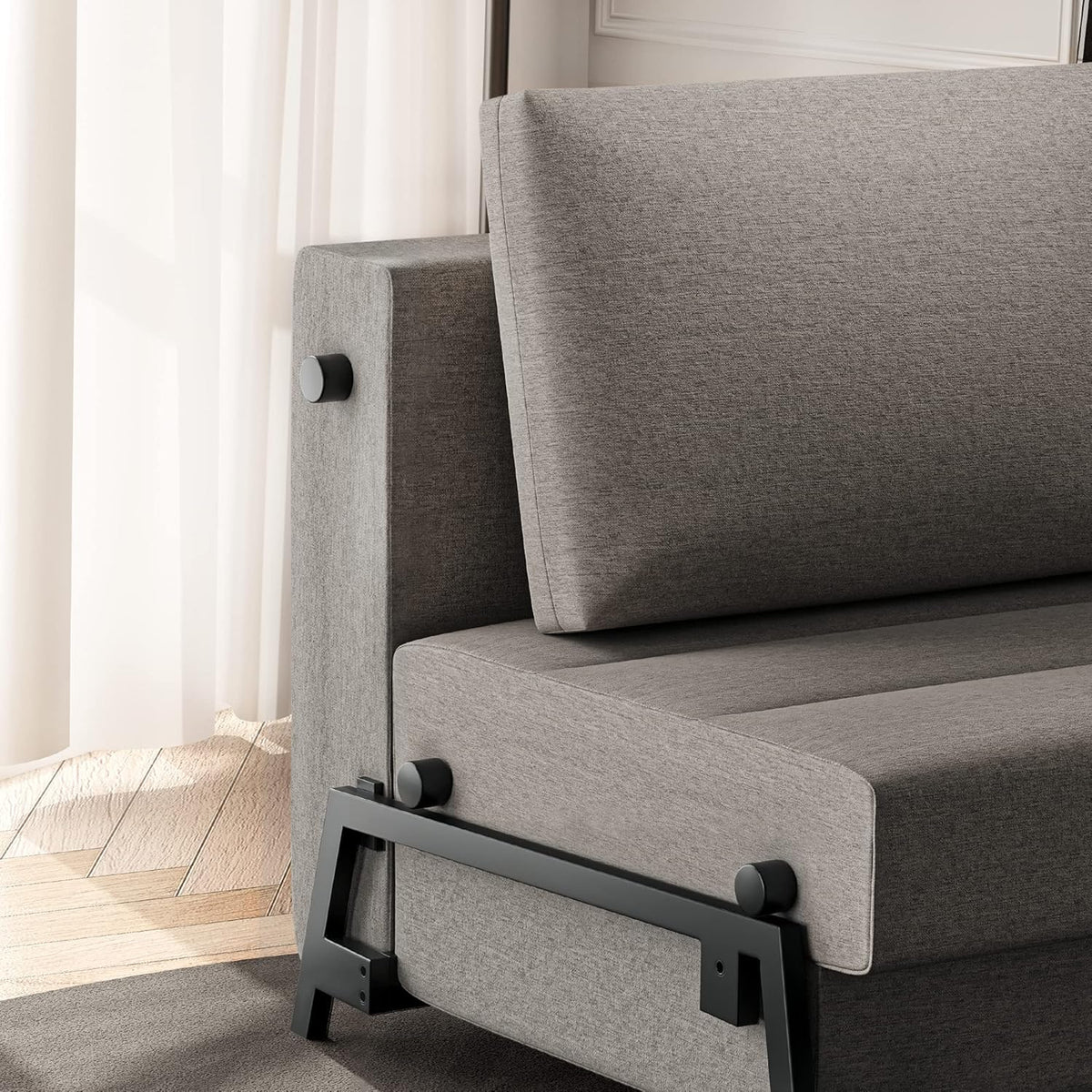 Light Gray Linen Convertible Sofa Bed Q915823