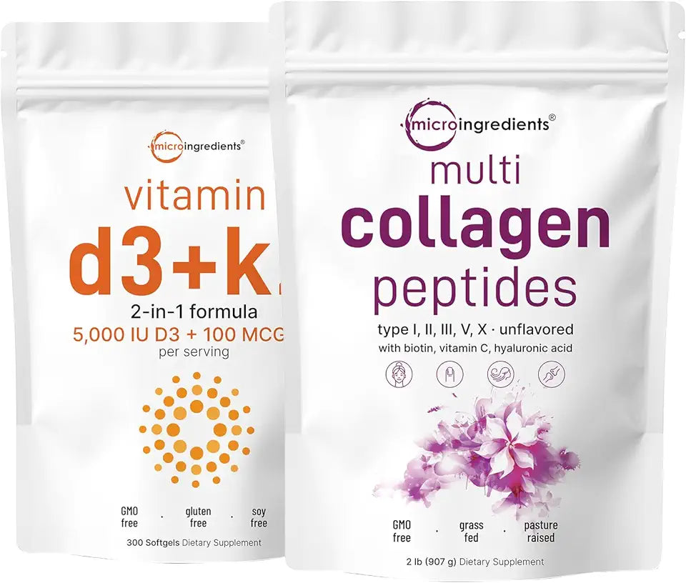 Vitamin D3 5,000iu + K2 100mcg Softgels & Multi Collagen Protein Powder 2 Pack O4934