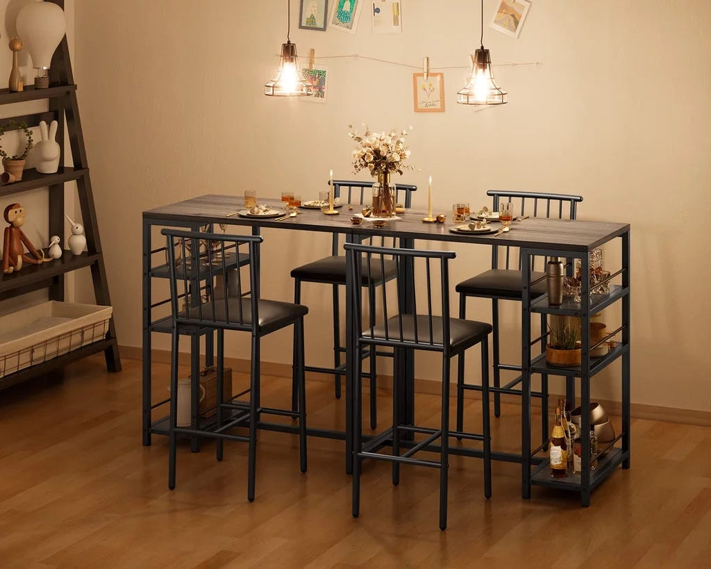 3-Piece Wooden Counter Height Dining Table Set Black U5462
