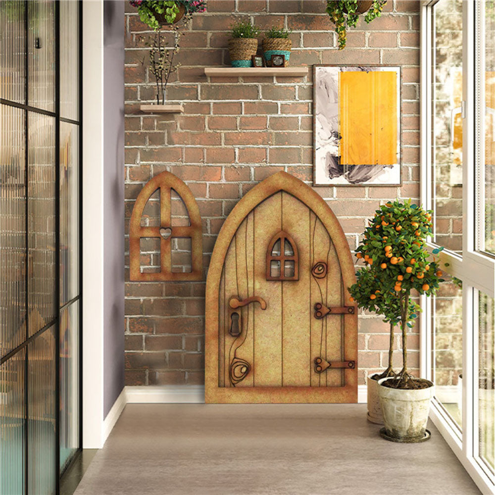 Wood Ornament Doll House Miniature Fairy Elf Door Dollhouse Garden Micro Landscape Wooden Craft T2667