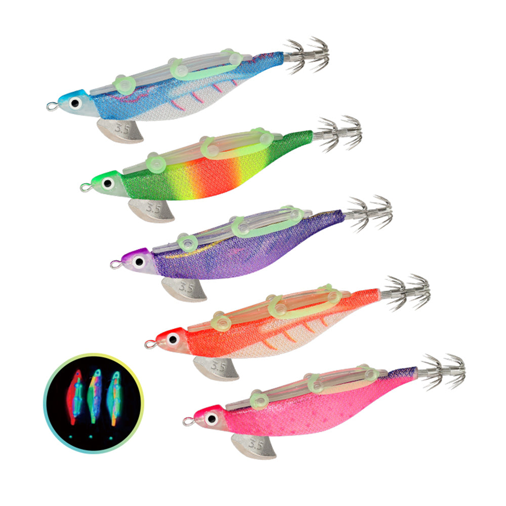 10pcs Fishing Luminous Shrimp Lure Hard Artificial Bait Wood with Squid Hooks T702168