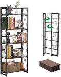 5 Shelf Folding Metal Bookshelf, Set of 2, Dark Brown N512355