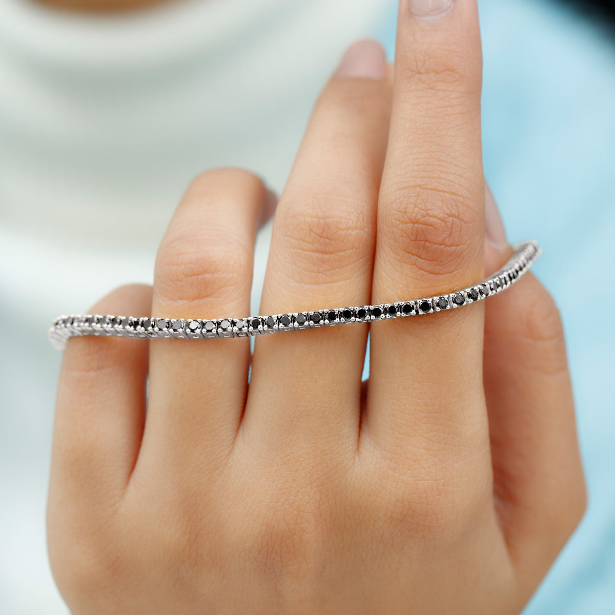 Black Diamond Tennis Bracelet, 925 Sterling Silver, 7.0 inches H5723