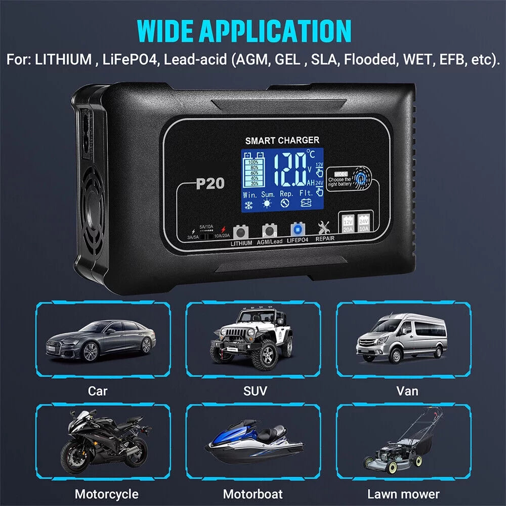 12V/24V Battery Charger with LCD Display D451