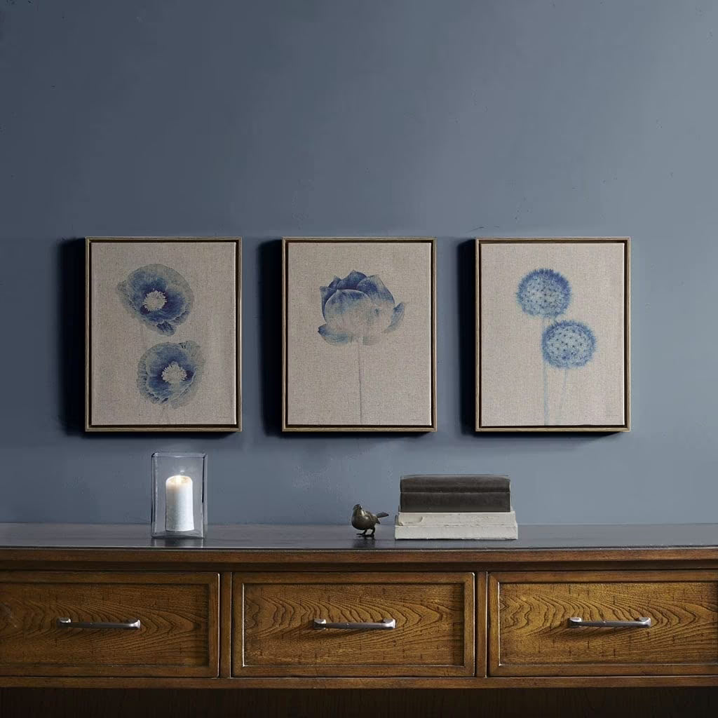 Blue Print Botanicals 3-Piece Framed Canvas Wall Art Set P74915