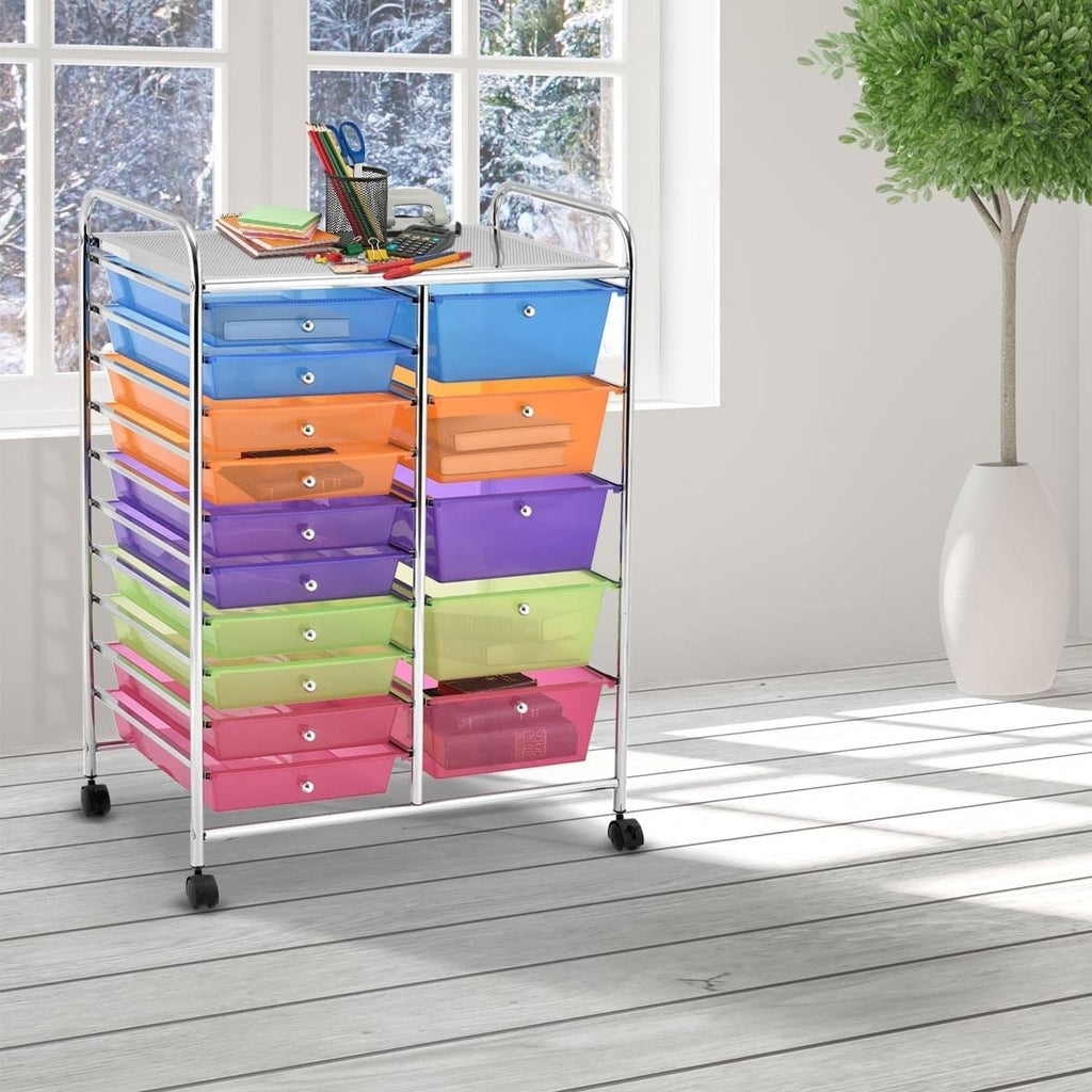 Blue 15-Drawer Rolling Utility Cart with Wheels N478269