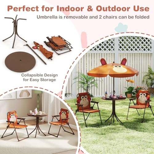 Kids Picnic Table with 2 Folding Chairs and Adjustable Umbrella L629