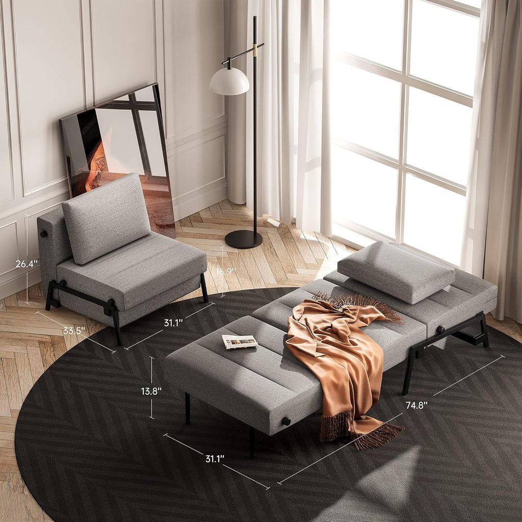 Light Gray Linen Convertible Sofa Bed Q915823