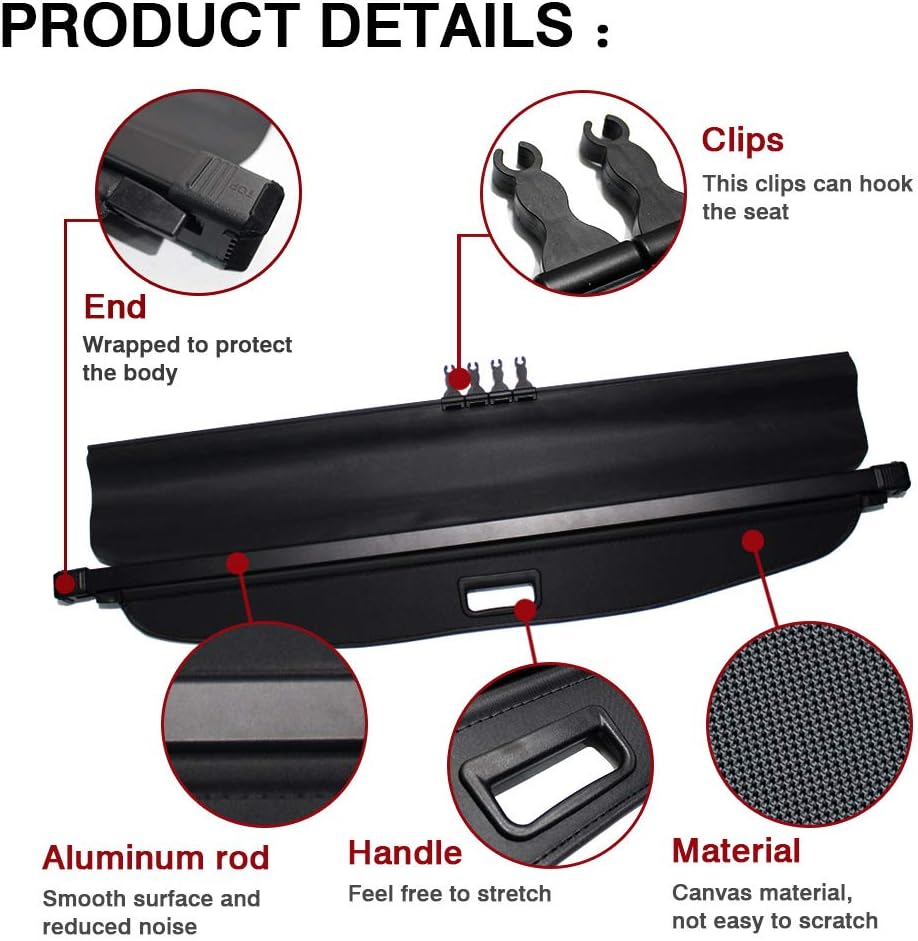 Black Retractable Rear Trunk Cargo Cover R806