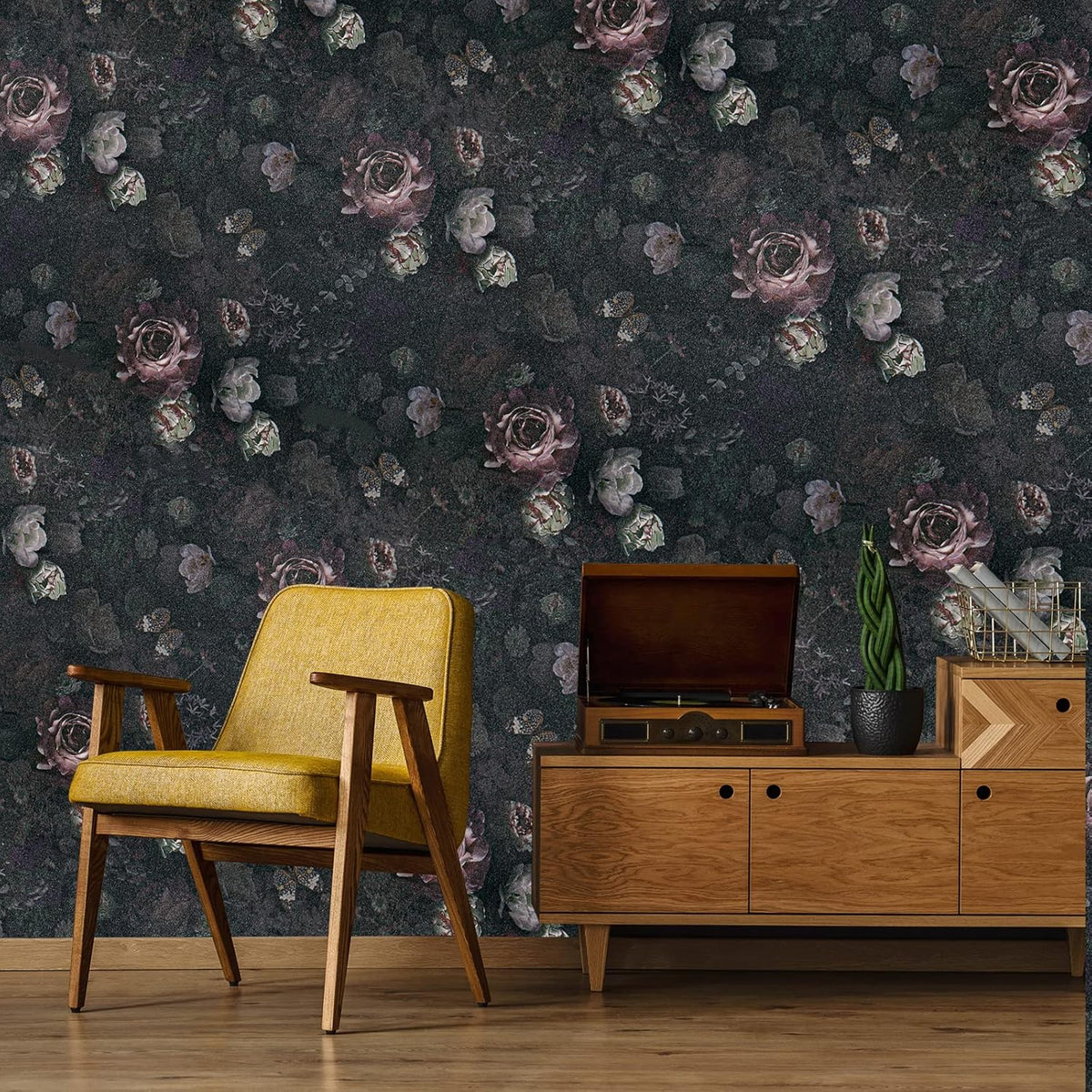 17.7''x118'' Dark Floral Peel and Stick Wallpaper C796