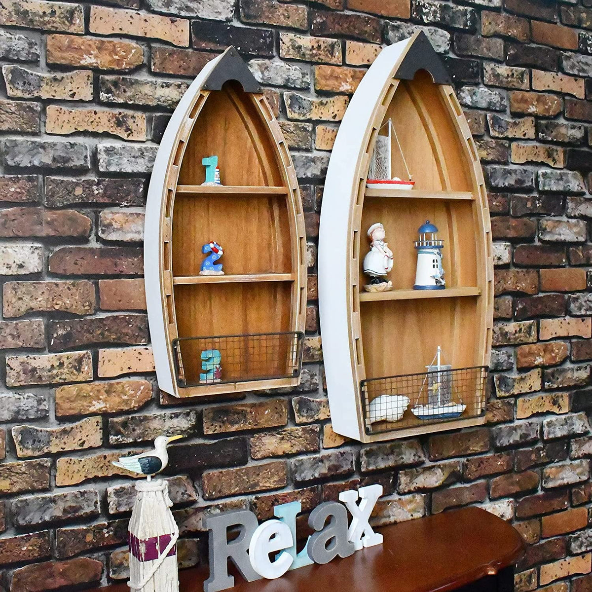 Wooden Boat Decor with 3 Tiers T5347