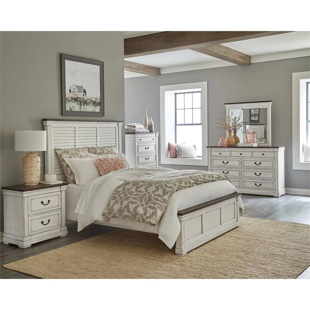 5-Piece Wood Eastern King Panel Bedroom Set in White Y26752