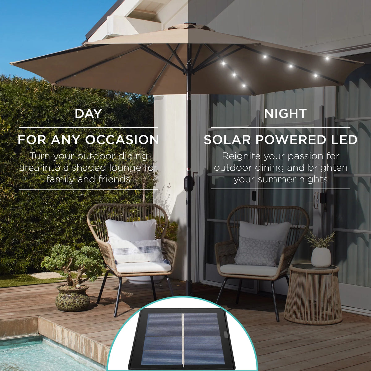 10ft Solar LED Lighted Patio Umbrella with Tilt Adjustment K642933