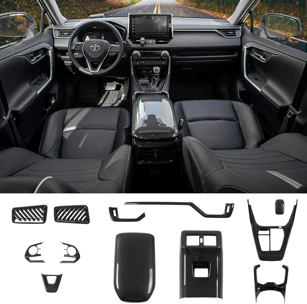 Gear Shift Panel Cover Trim Center Console Cup Holder Panel Frame Cover for Toyota Rav4 2019 2020 2021 2022 Glossy Carbon Fiber Pattern F480