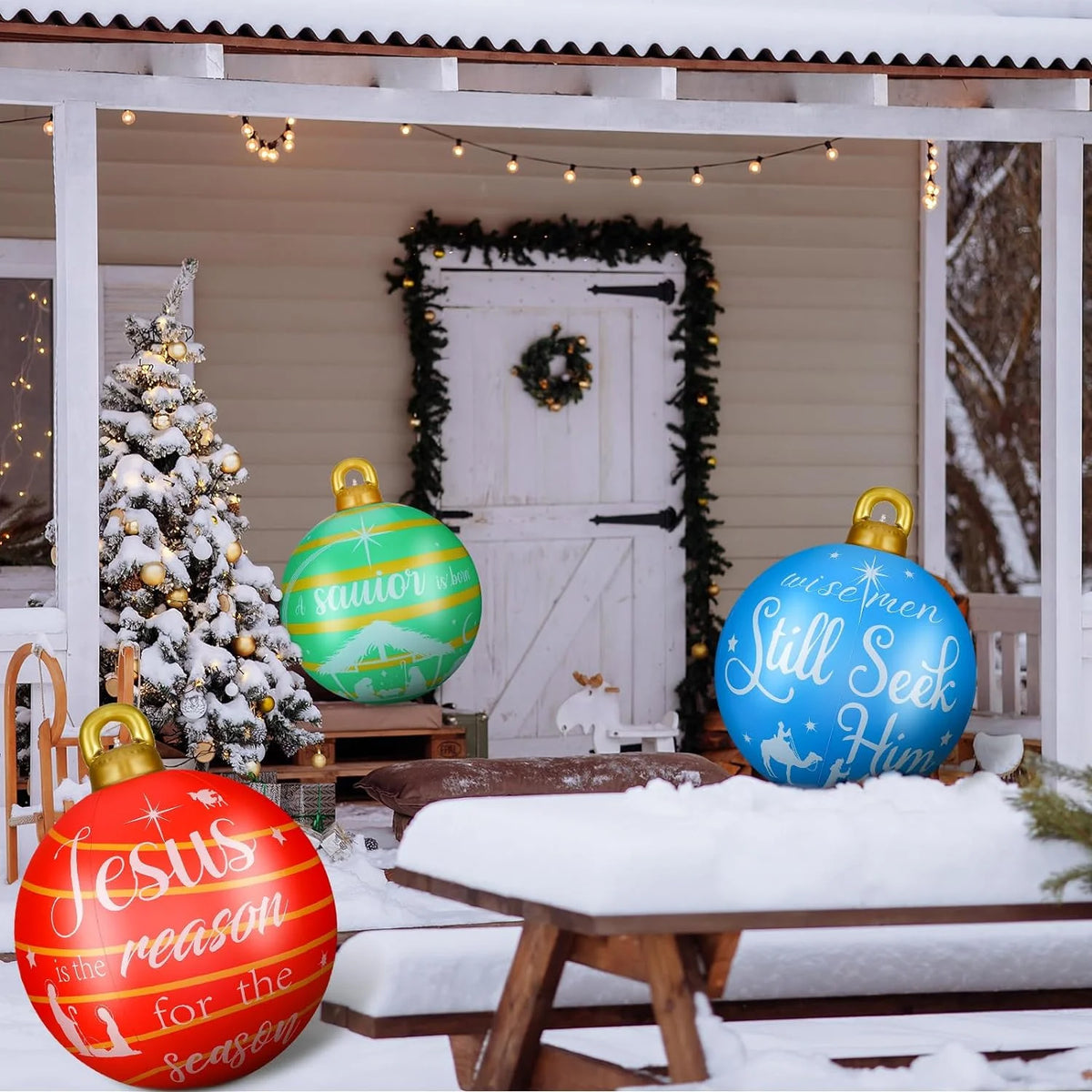3 Pcs 24 Inch Giant Inflatable Christmas Ball PVC Outdoor Decorations I342482