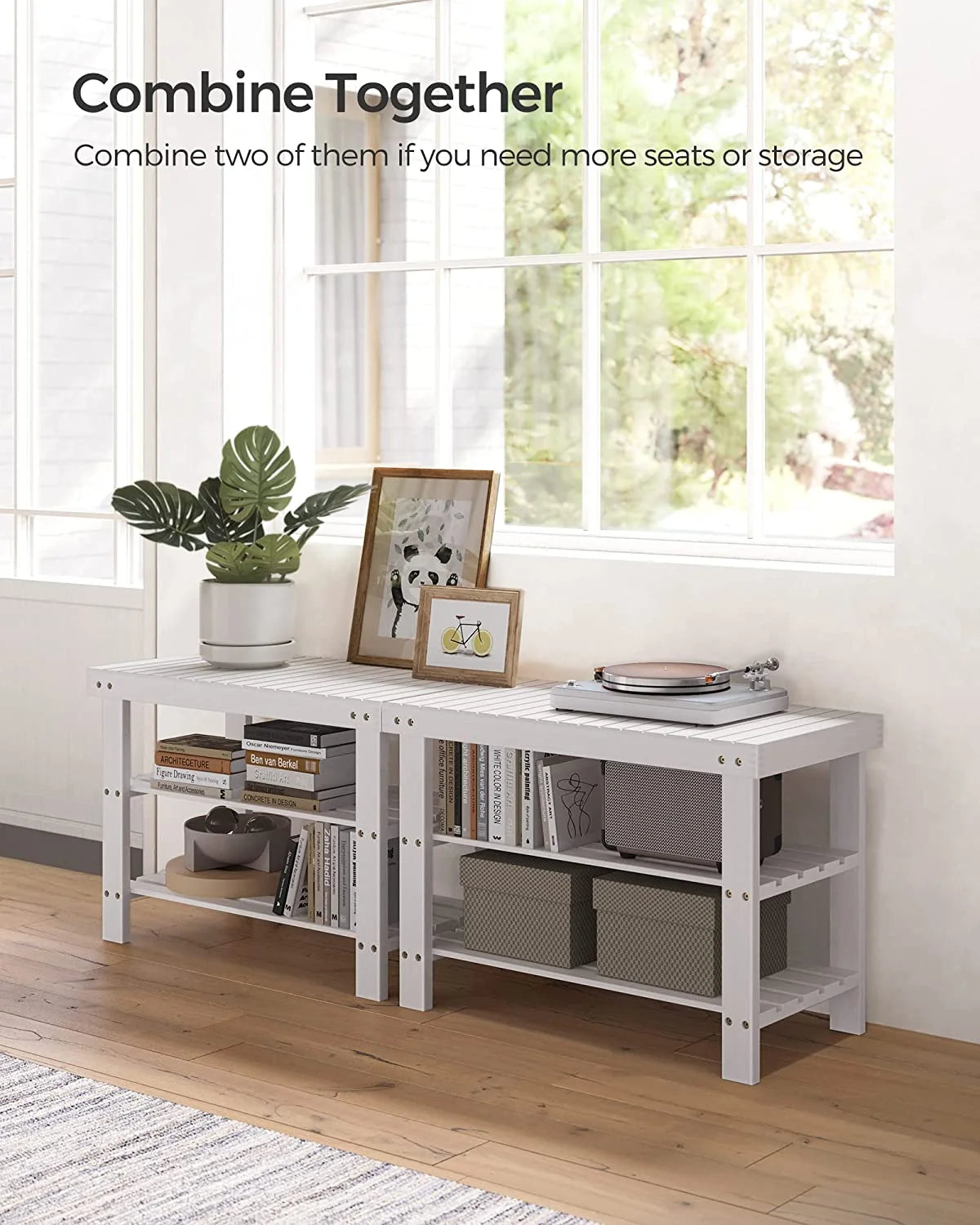 White 3-Tier Bamboo Shoe Rack Bench O226