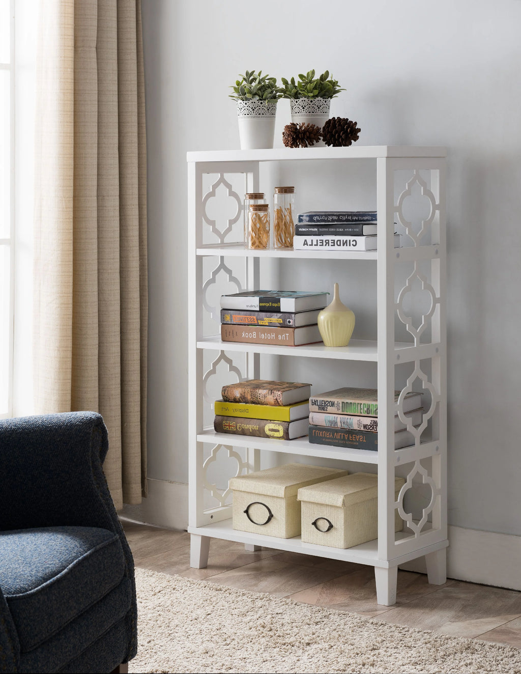 White 5 Tier Wood Bookcase F606