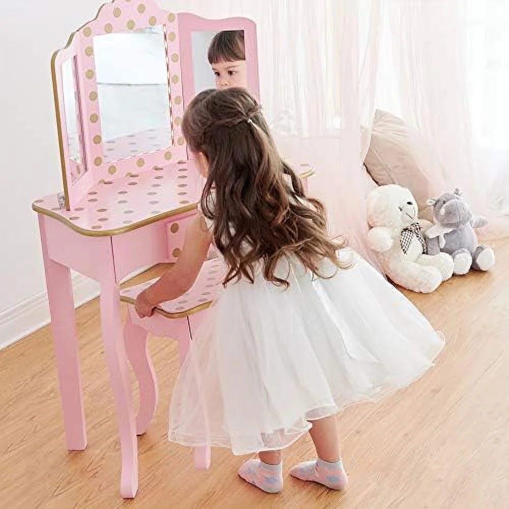 Pretend Play Vanity Table and Chair Set with LED Mirror B841651