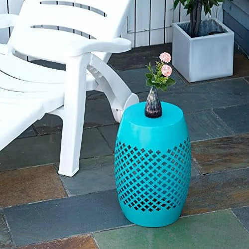 12.5" Blue Metal Outdoor Side Table O3951