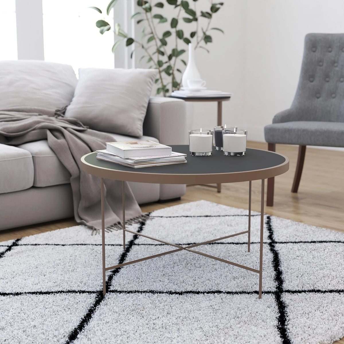 Black Tempered Glass Coffee Table with Gold Metal Frame B78037