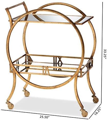 Antique Gold Finished 2-Tier Mobile Bar Cart L9716