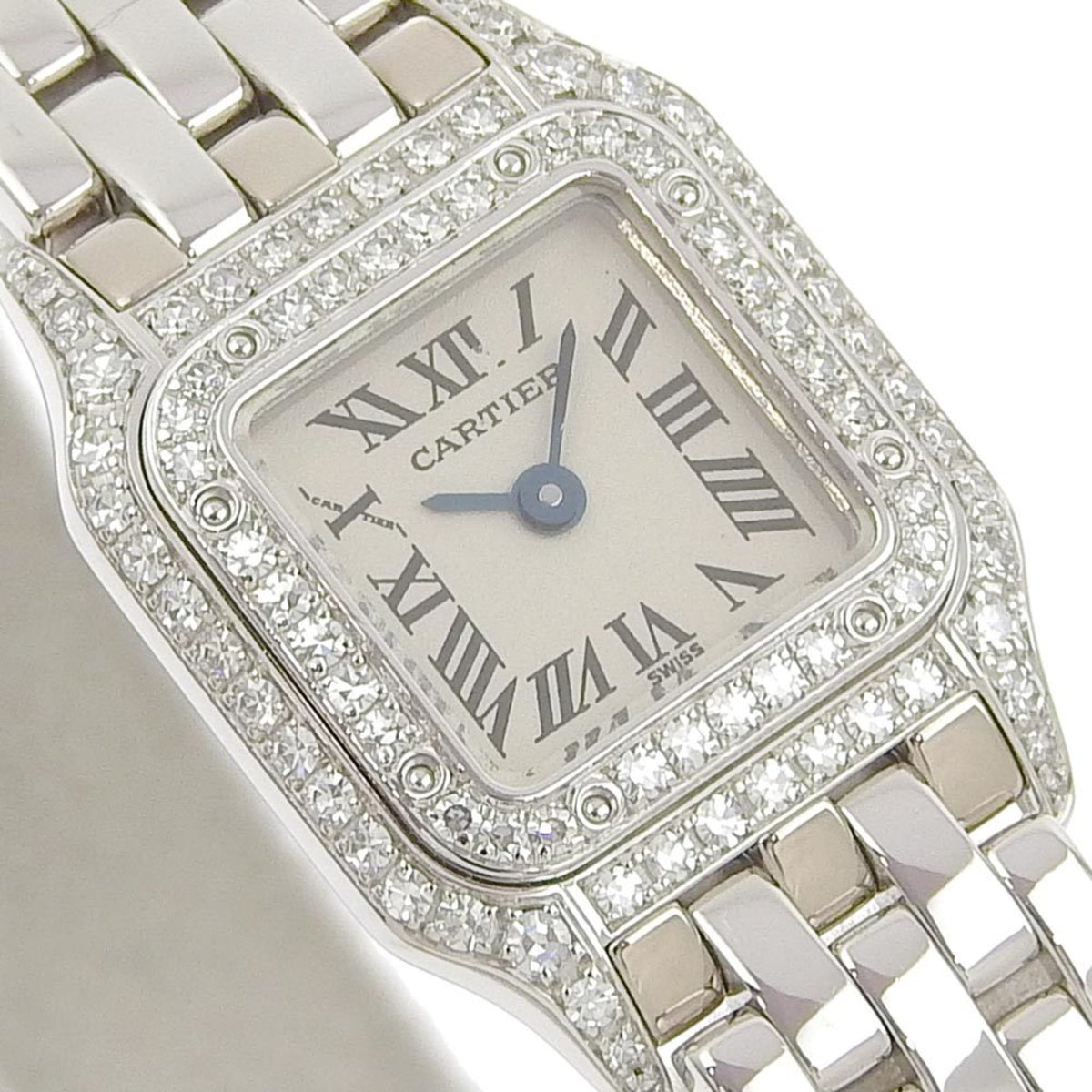 Pre-Owned Mini Panthère Diamond Bezel K18 White Gold Quartz Analog Display Silver Dial Watch J485