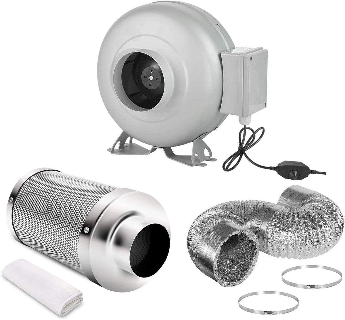 4 Inch 154 CFM Inline Ventilation Fan with Carbon Filter and Ducting M84380