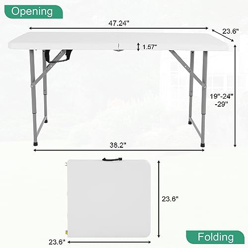4 FT Heavy Duty Plastic Folding Table with Carrying Handle T519124
