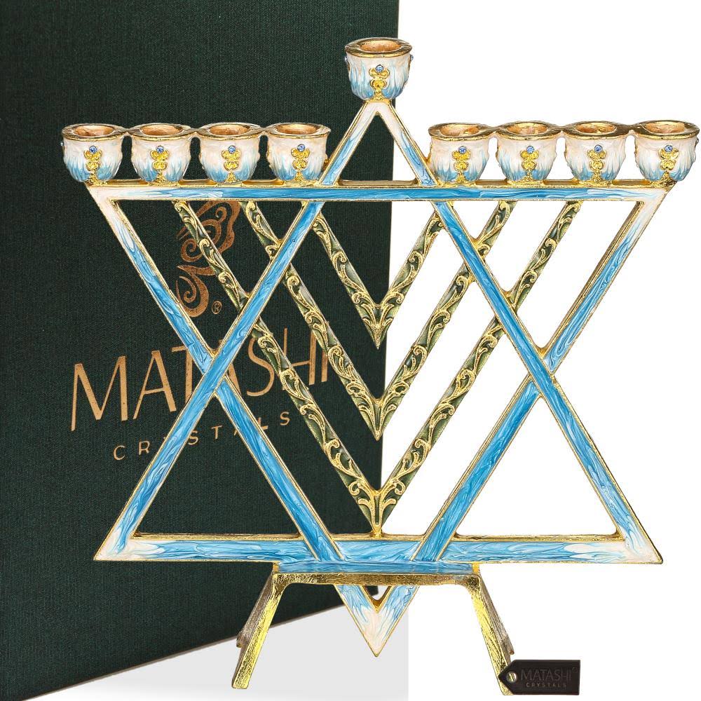 Blue Enamel Menorah Candelabra H61440