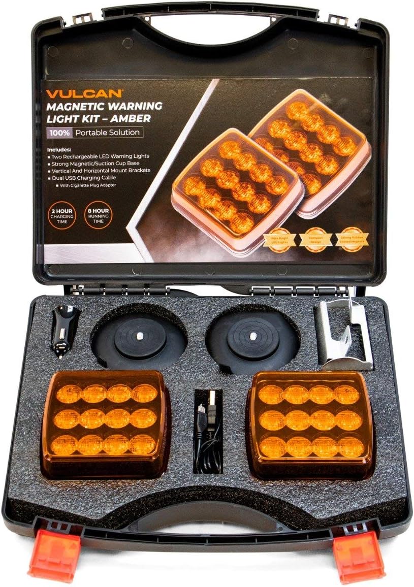 Amber LED Flashing Warning Light Kit with Magnetic Suction Cup Mounts H339662