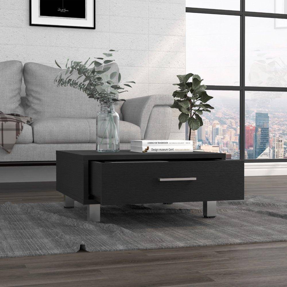 Black Coffee Table with Drawer and Metal Handles X3018