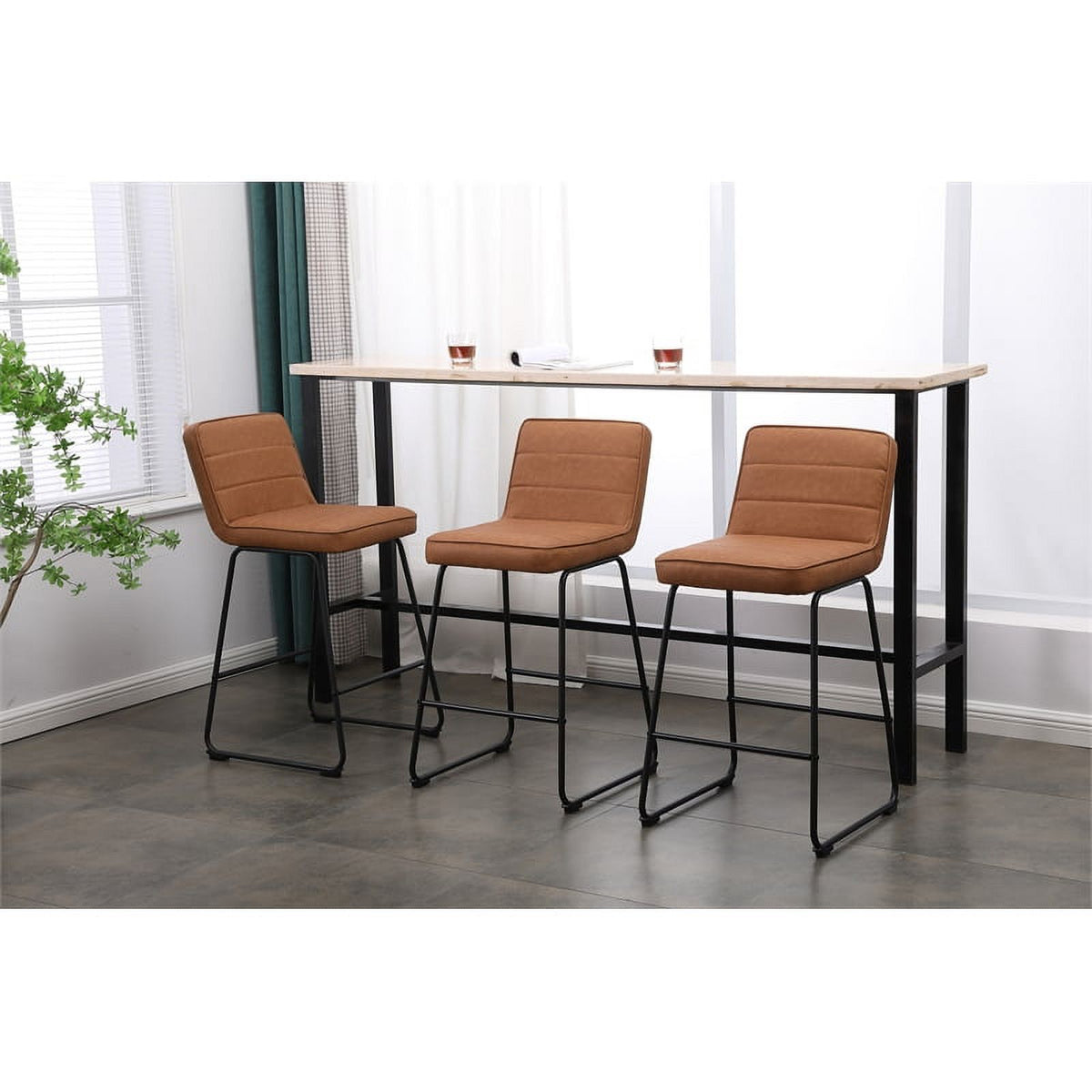Faux Leather Counter Stool in Camel (Set of 3) F844