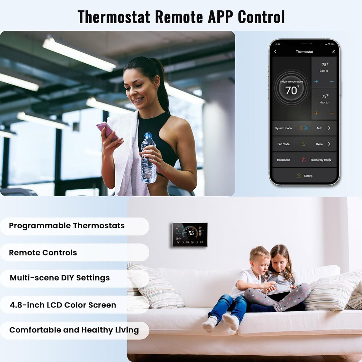 Smart Thermostat with WiFi, App, LCD Color Screen, Voice Control, C-Wire Adapter K21176