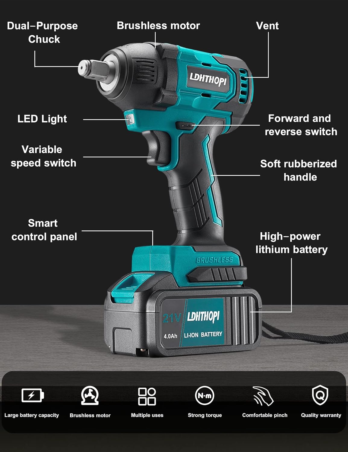 Cordless Impact Wrench 1/2 Inch 21V 370 Ft-lbs with 2 Batteries X1213